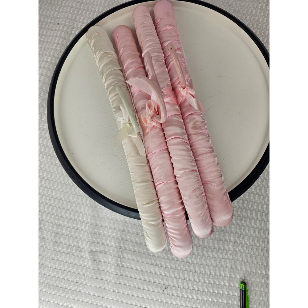 3 Pink 1 White Vintage Satin Lingerie Hangers.‎  Beautiful Condition.